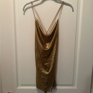 12th Tribe Gold Slip Mini Dress Spaghetti Strap